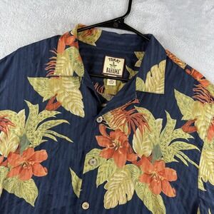 Tommy Bahama Shirt Mens Medium Blue Silk Hawaiian Floral Camp Button Up Beach